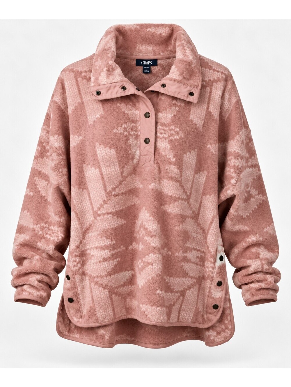 Chaps Southwest Fleece Fluffy Tribal Aztec Print Sweater Pink Ivory Sz XXL